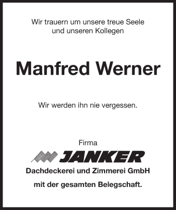 Traueranzeige von Manfred Werner von Pegnitz-Zeitung